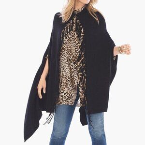 CHICO'S Black Knit Mimi Fringe Cape Poncho Cardigan O/S NWT $89 S, M, L, XL, 2XL